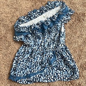 One Shoulder Blue Ruffle Top